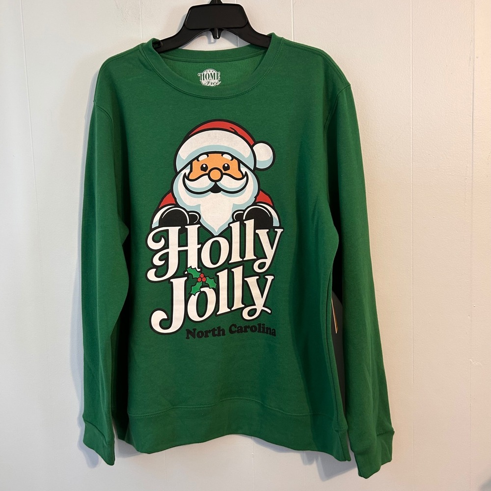 Home Free North Carolina Holly Jolly Santa Christmas Sweatshirt Green L NWT